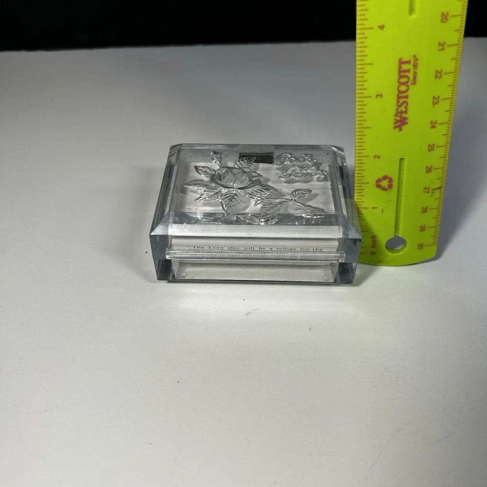 Vintage Warner Press Lucite Scripture Box Clear Rose Floral Hong Kong Gifts
